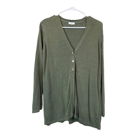 J.Jill Olive Green Womens Sweater Knit Cardigan Comfy Lagenlook Loungewear M L - Picture 1 of 3